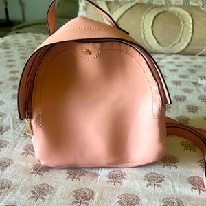 Salmon colored mini backpack purse.